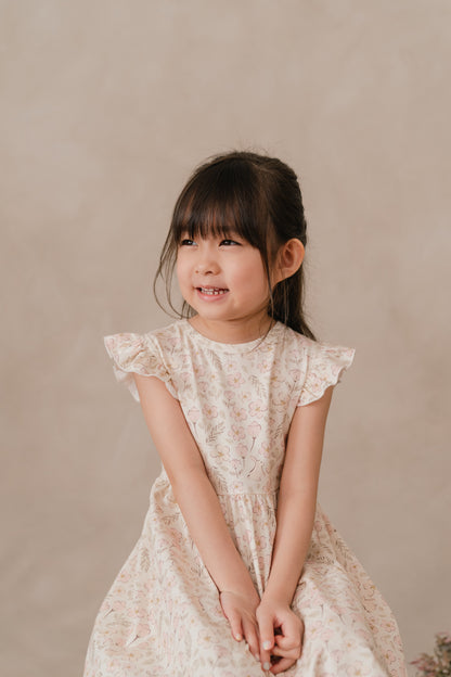 ORGANIC COTTON EMILIA FLUTTER DRESS - BLUSH MEADOW