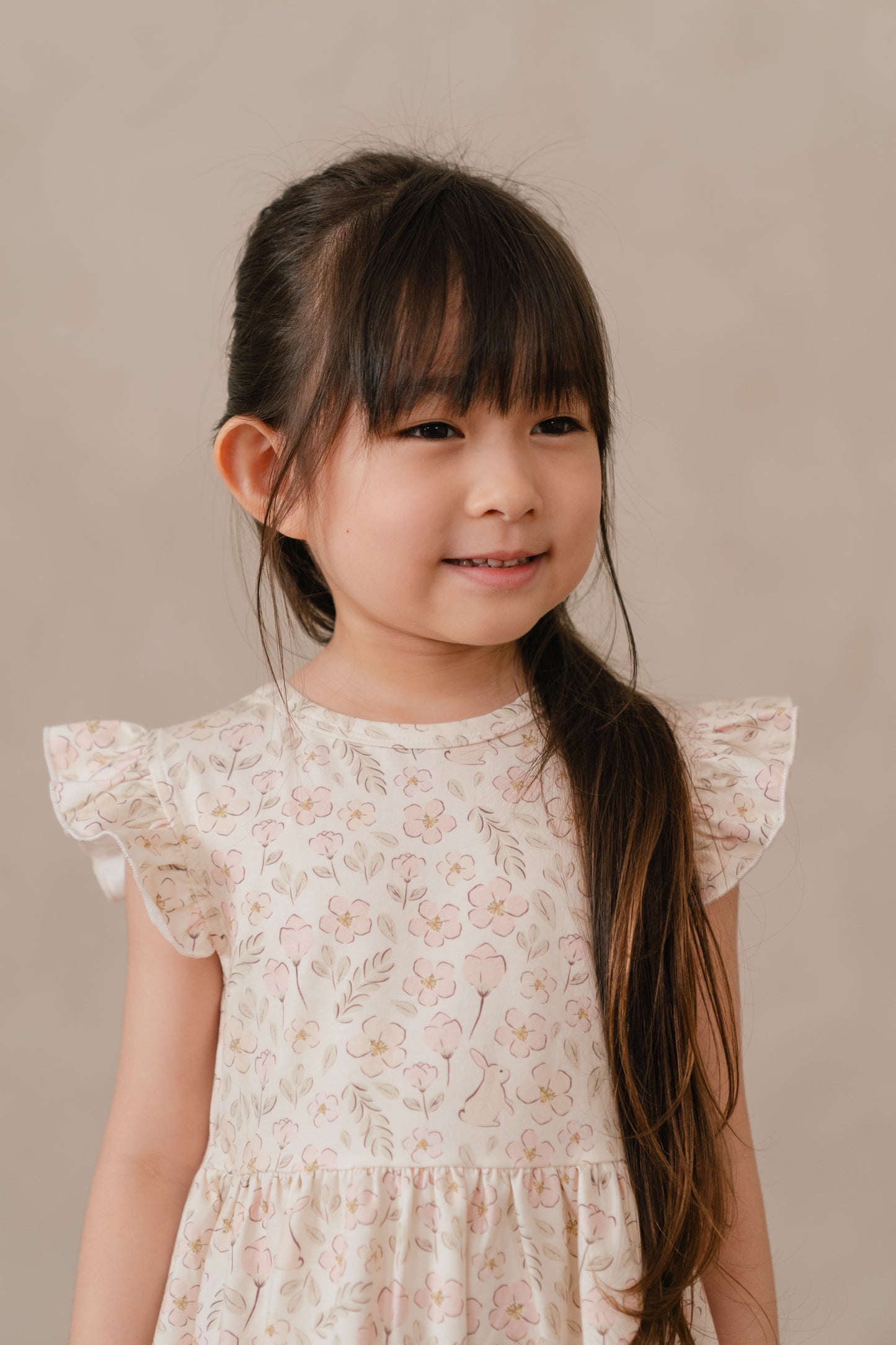 ORGANIC COTTON EMILIA FLUTTER DRESS - BLUSH MEADOW