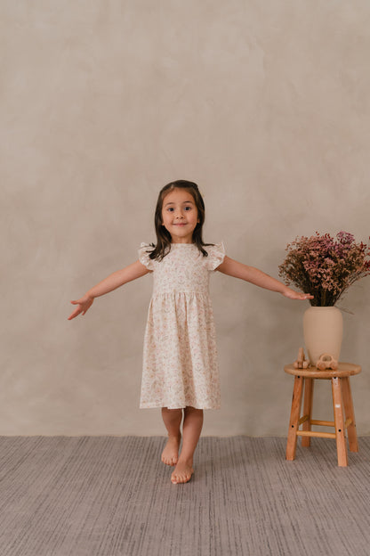 ORGANIC COTTON EMILIA FLUTTER DRESS - BLUSH MEADOW