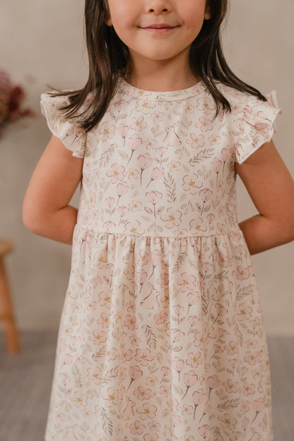 ORGANIC COTTON EMILIA FLUTTER DRESS - BLUSH MEADOW