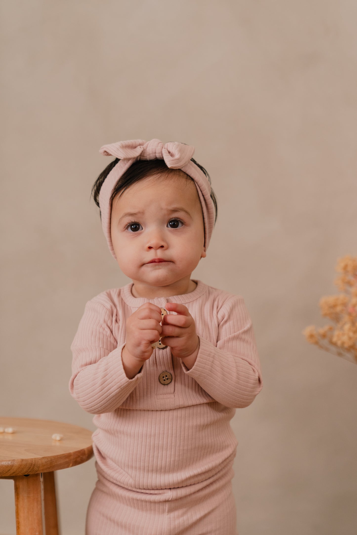 ORGANIC COTTON BRYNNE LONG SLEEVE BODYSUIT - CAMELLIA BLUSH