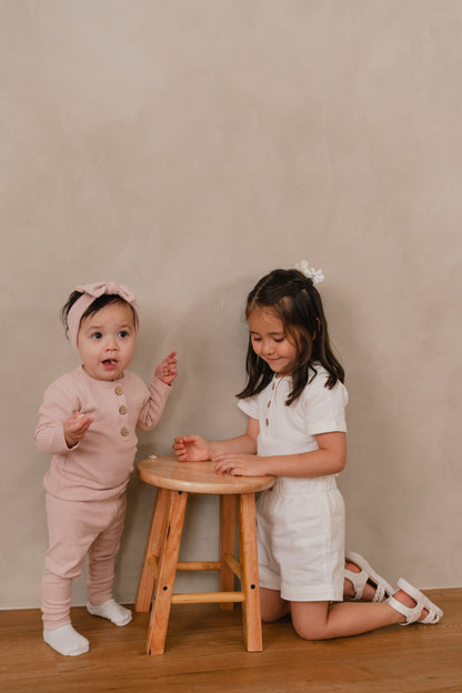 ORGANIC COTTON BRYNNE LONG SLEEVE BODYSUIT - CAMELLIA BLUSH