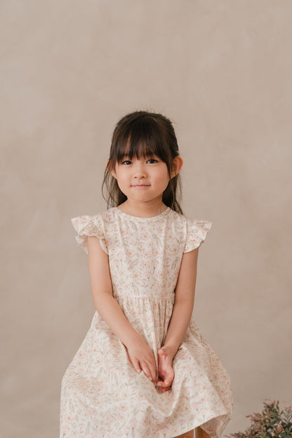 ORGANIC COTTON EMILIA FLUTTER DRESS - BLUSH MEADOW