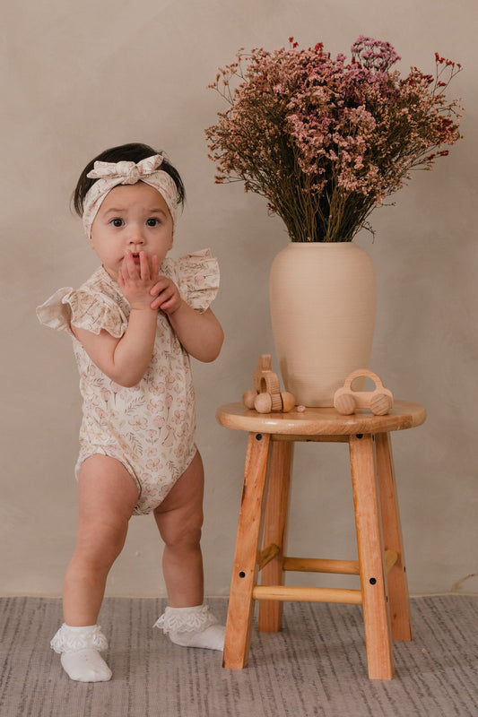 ORGANIC COTTON SIERRA FLUTTER BODYSUIT - BLUSH MEADOW